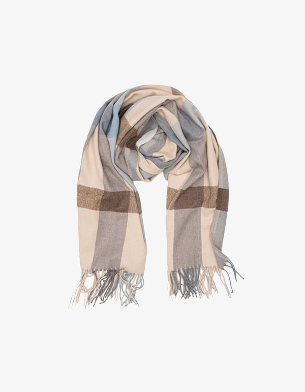 Antler Check Scarf Taupe & Soft Blues